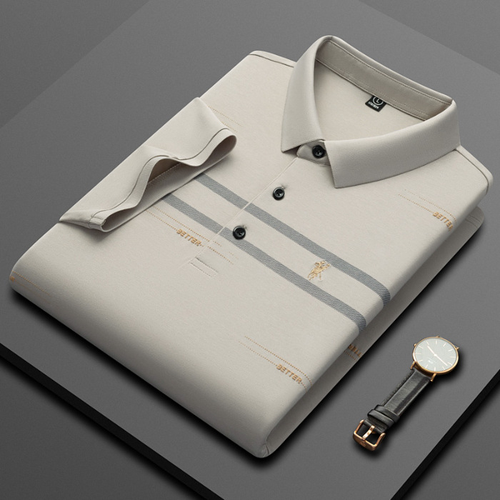 Kenoma Polo Kurzarm 2024 Sommer Neue Leichte Business Seide Baumwolle Herrenmode Gesticktes T-Shirt_voghion.com
