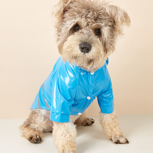 Amazon Dog Raincoat PU Reflective Strip Hooded Puppy Raincoat Teddy Bichon Pet Raincoat Factory Wholesale