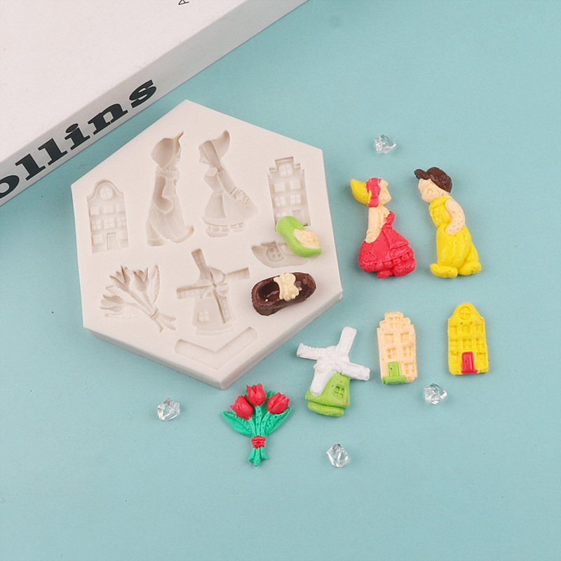 Molde de chocolate molino de viento zapatos de muñeca molde decorativo de silicona flores utensilios para hornear molde de pastel de fondant