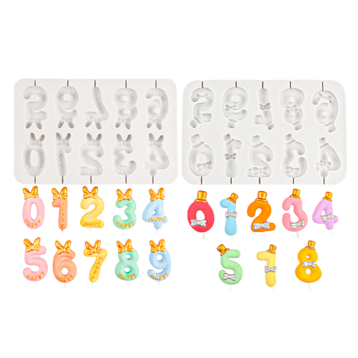 DIY vela hecha a mano arco digital 0-9 Lollipop molde de silicona chocolate epoxi queso palo molde para hornear