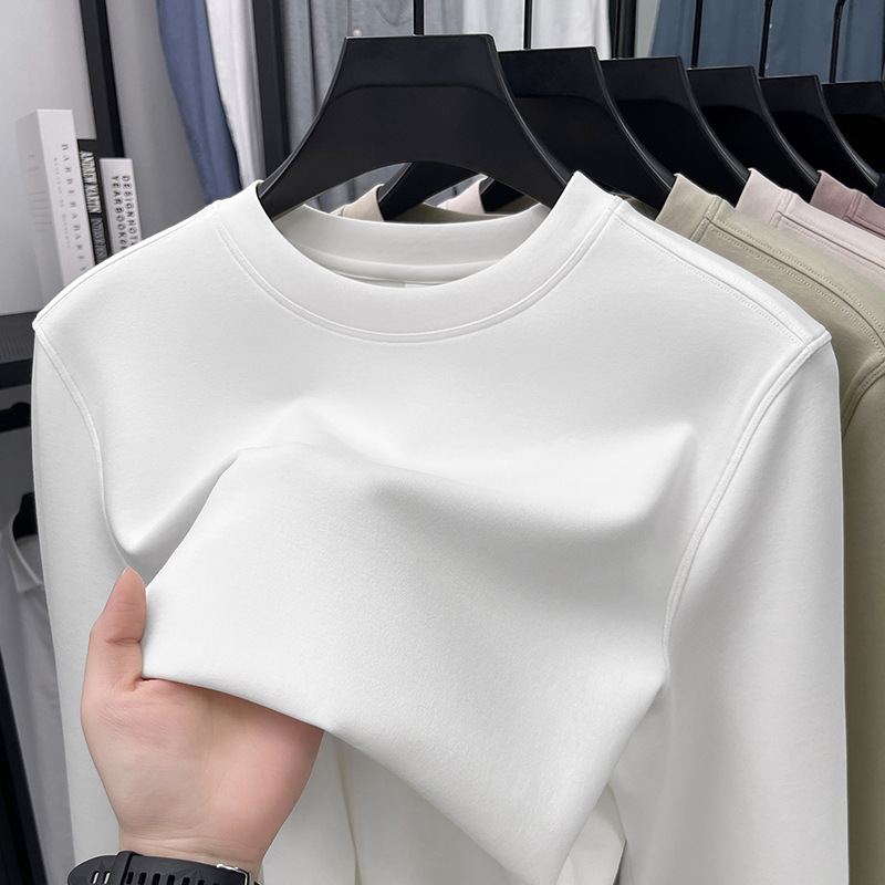 Lenzing Modal Cotton 300g Air Layer Round Neck Long Sleeve Men's T-Shirt High-Grade Anti-Wrinkle Warm Solid Color Men's Sweatshirt