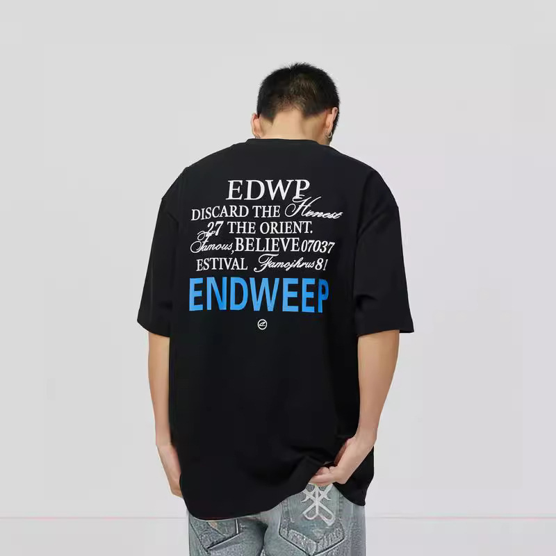 Enbpewr National Fashion Brand Mixed Font Printed Short-sleeved Men's and Women's Summer Loose Couple Top Round Neck Base T-shirt