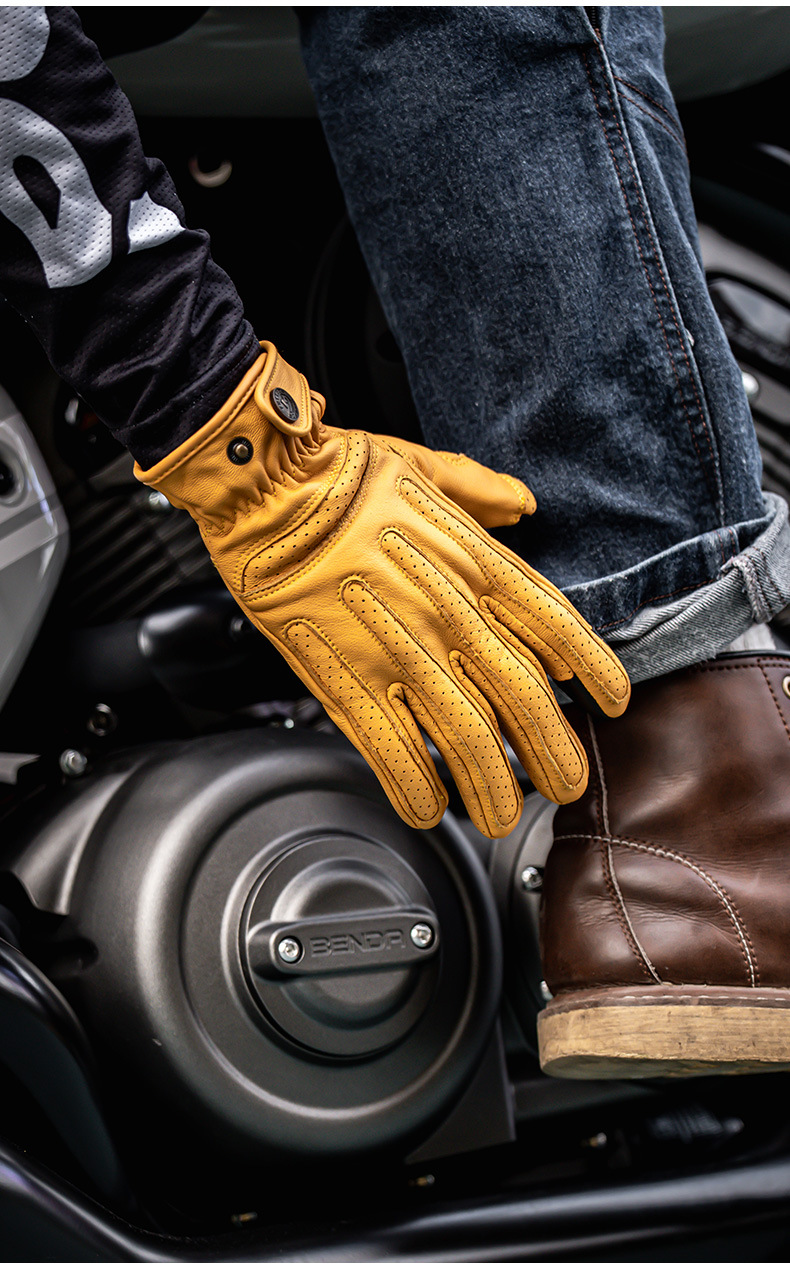 Motorcycle Gloves, Windproof, Warm, Genuine Leather, Anti-Fall, Racing, Motorcycle Rider Equipment, Men's and Women's Retro Autumn and Winter