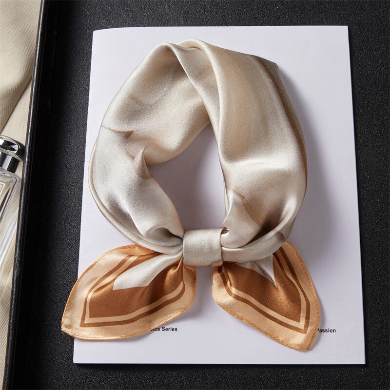 High-grade gift-giving silk scarf small square scarf versatile light brown 100% mulberry silk scarf spring and autumn South Korea small scarf