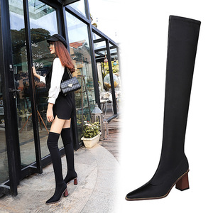 333-6 European and American fashion sexy nightclub show thin ladies boots wood with thick with high elastic leica knee-h