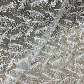 新款网布刺绣绣花立体羽毛闪亮亮片绣 婚纱礼服面料窗纱网纱珠片