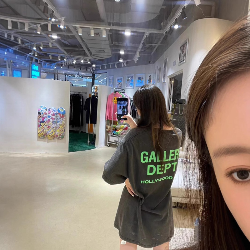 Long-Term Gallery Dept Printed Short-Sleeved American Fashion Brand Retro Distressed Vintage High Street Loose Round