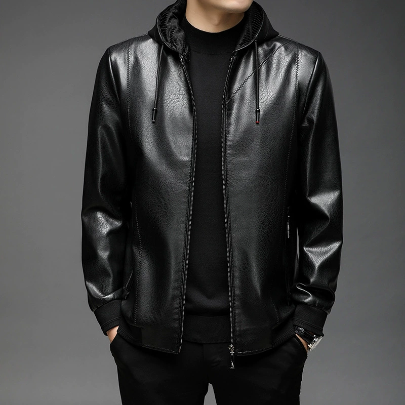 Кожаная одежда мужская 2023 осень-зима новая мужская с капюшоном PUpu кожаная куртка мужская повседневная кожаная куртка