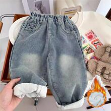 男童裤子加厚一体绒男童直筒裤超软小童宝宝加绒牛仔裤宽松洋气潮