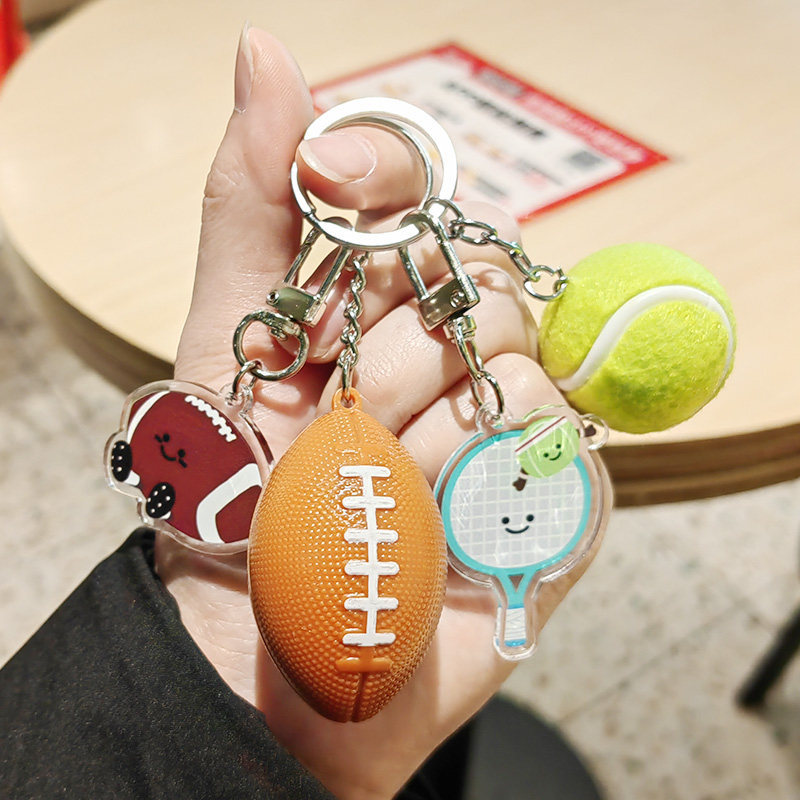 Bonito bádminton tenis voleibol fútbol baloncesto rugby llaveros bolsas escolares para hombres y mujeres colgantes de tenis de mesa regalos