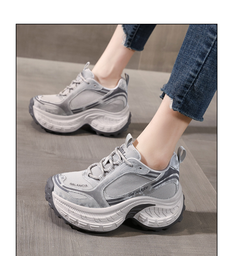 Giày sneaker nữ chunky đế dày lưới thoáng khí, tăng chiều cao bên trong — Xanh lá cây nhạtcolor chi tiết 12
