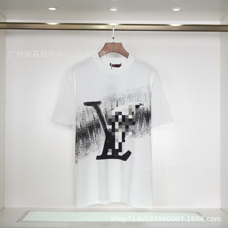 现货跨境奢潮驴家高品质L满印字母短袖外贸经典款圆领男女宽松T恤|undefined