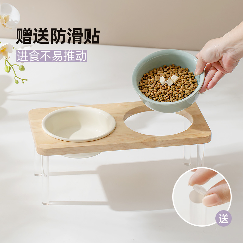 Perro de cerámica tazón perro mascota perro arroz tazón alto pie anti-golpe medio y grande perro comida tazón de fuente cervical soporte de agua tazón doble tazón de perro
