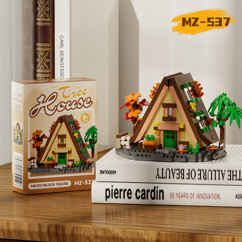 Bloques de construcción de casas de madera en el bosque, escena de calle, molino de viento hecho a mano, casa del árbol, juguetes educativos para niños, Día del Niño