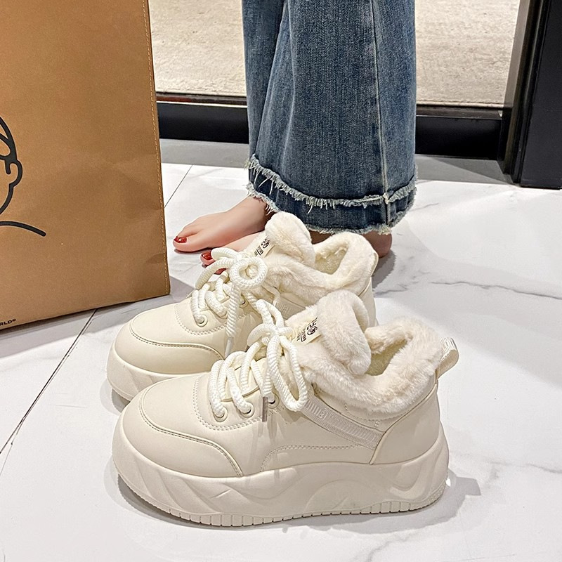 Thick-Soled Sports White Sneakers for Women, Winter Fleece-Lined, Thickened and Warm, 2025 New Versatile Cotton Shoes, Sneakers, Snow Boots