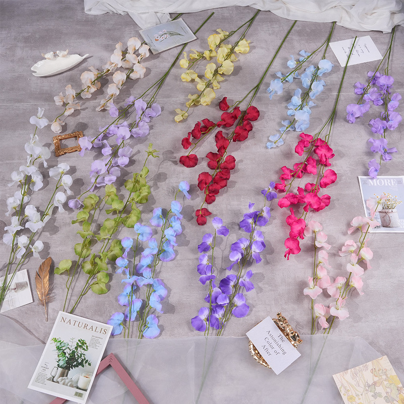 Simulation 2-prong pea flower high branch wedding ceremony wedding hall flower row floor row flower wall soft watercress flower decoration flower material