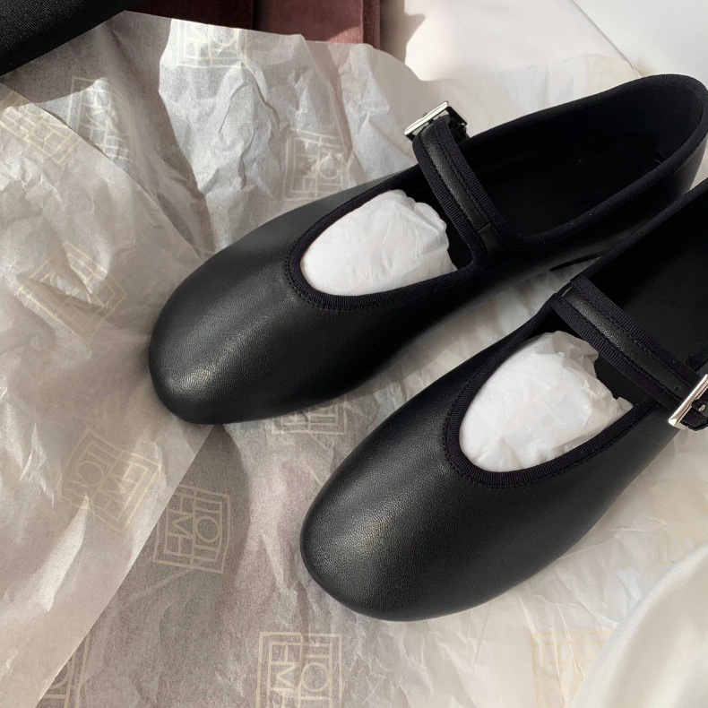 Versión de piel de oveja ~ botón francés con base suave, cabeza redonda, boca superficial, zapatos de cuero de mujer, zapatos de cuero planos, zapatos de cama