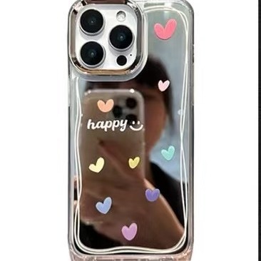 Espejo color creativo amor adecuado para Apple 16ProMax funda para teléfono móvil 15/14 mensajero 15Pro cuerda 13 mujer