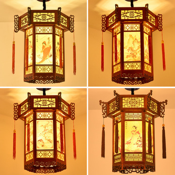 中式吊灯仿古实木宫灯宫廷复古建筑酒店寺庙长廊凉亭六角灯笼现代-阿里巴巴