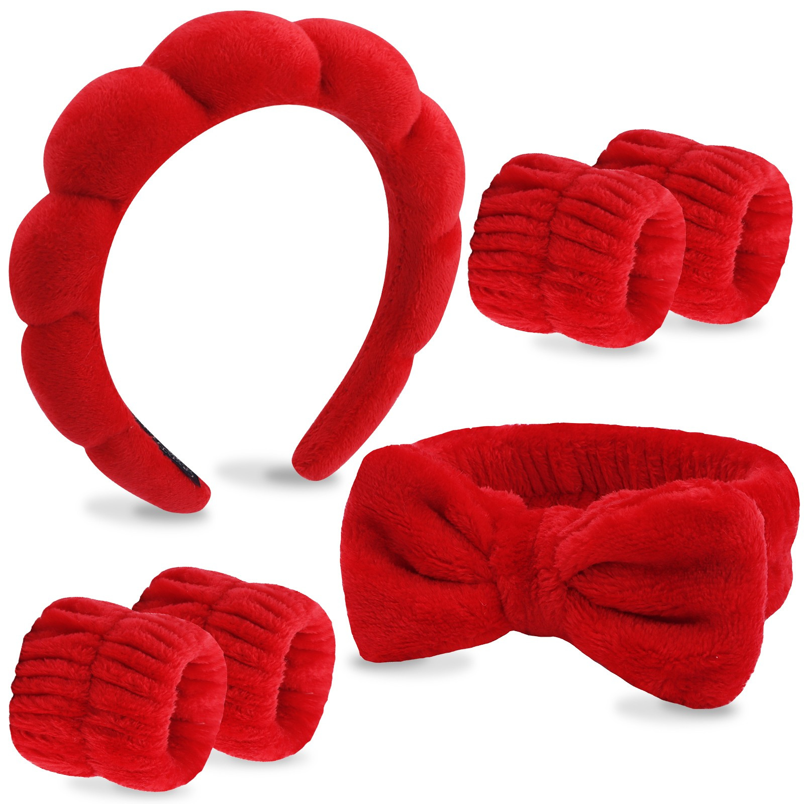 Juego de Diadema y Muñequeras de Tela de Terciopelo de Coral para Lavado de Cara y Maquillaje image 11