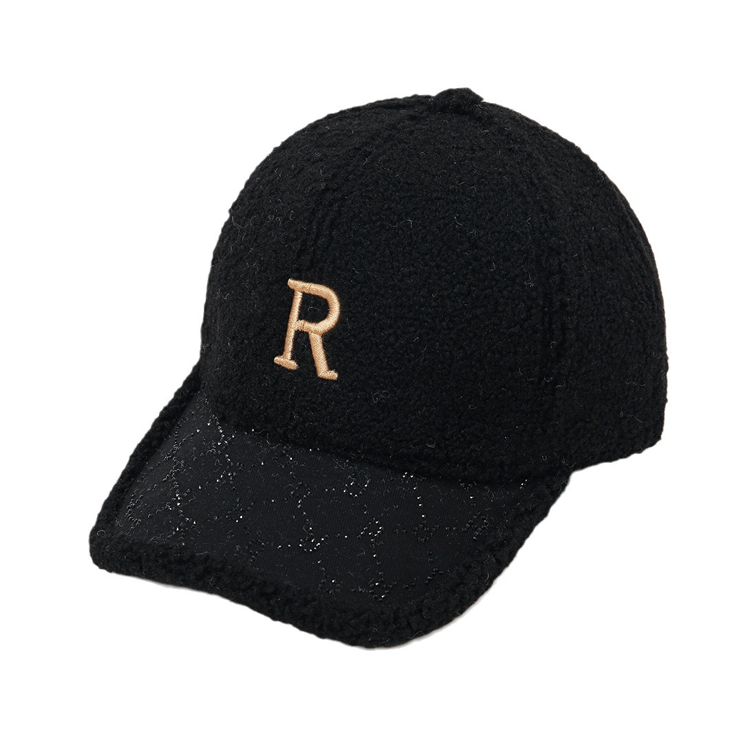Autunno Inverno Nuova lettera R Cappello da baseball ispessito e caldo con lingua d'anatra Velluto di agnello casual coreano da donna_voghion.com