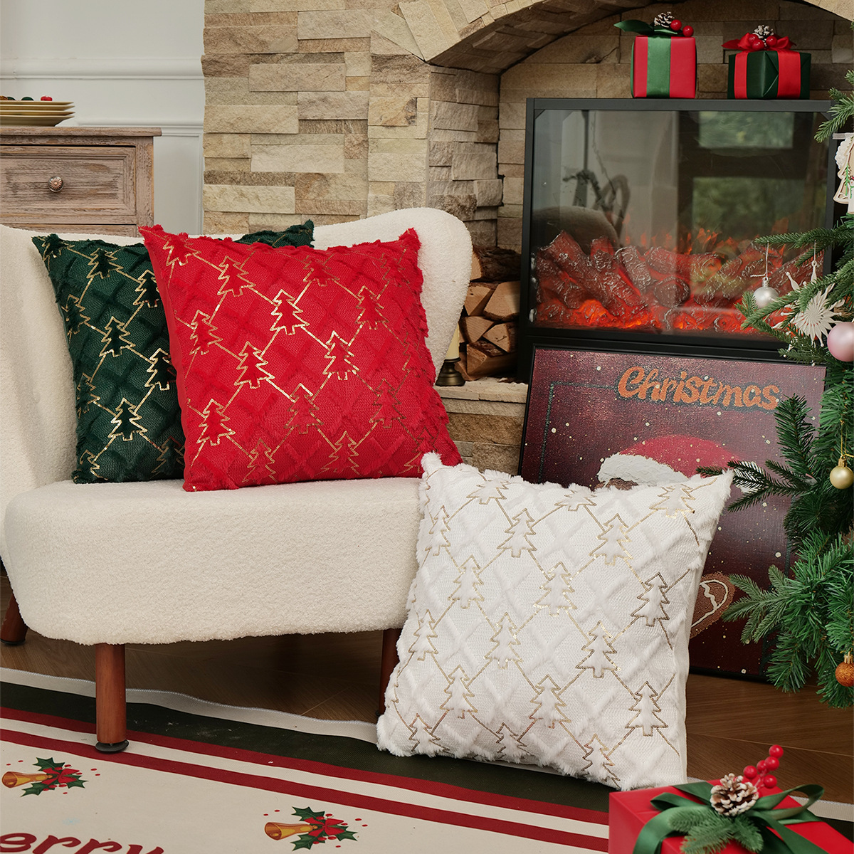 2025 transfronterizos nuevos fundas de almohada de Navidad Europa y América decoración de Navidad fundas de almohada de peluche TEMU en stock