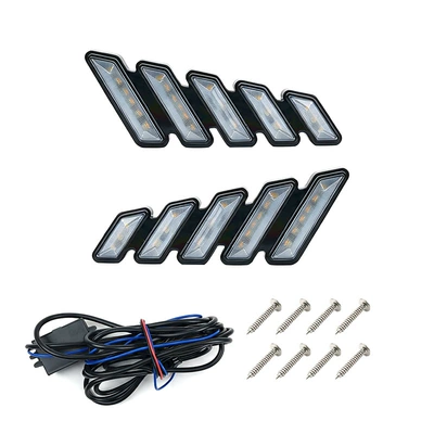 Suitable for universal car daytime running lights, integrated five-mustang-style lights, modified LED daytime running lights with flowing turn signals (Gündüz işıqları) - three-colors-regular-white-light-flowing-yellow-light-for-turning-signals-ice-blue-light-left-and-right-one-set