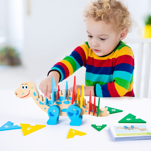 Young children's enlightenment wooden dinosaur large puzzle puzzle puzzle creative color finding pattern digital building block toys