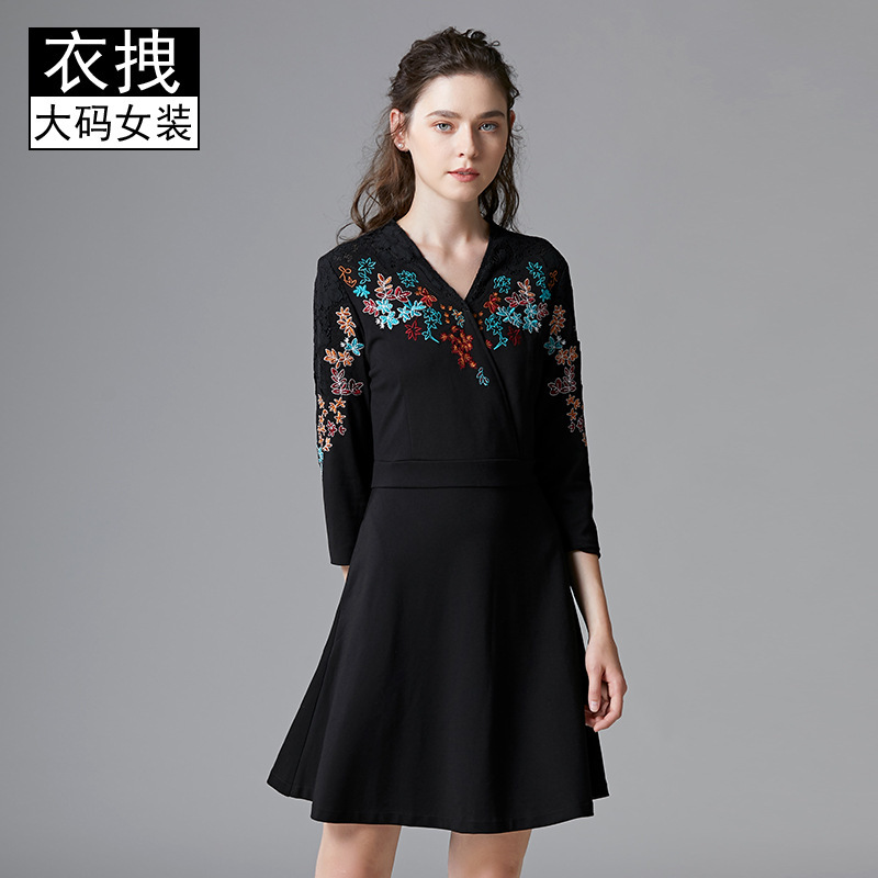 Brand embroidery v-neck dress European a...