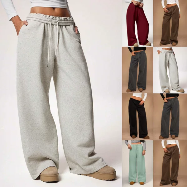 Amazon Shein Cross-Border European and American Women's Clothing 2026 Winter Elastic Fleece-Lined Loose Wide-Leg Sports Casual Pants