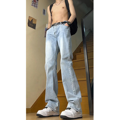 浅蓝色牛仔裤男春夏季美式vibe微喇裤高腰提档版型裤子显高直筒裤