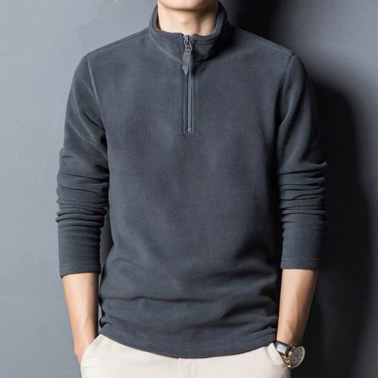 Autumn and Winter Men's High-Neck Double-Sided Fleece Half-Turtleneck Sweatshirt, Faux Fleece Pullover, Warm Stand-Up Collar Base Layer