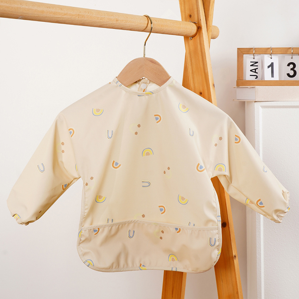 Danés PU impermeable de manga larga para niños mono anti-fouling buena limpieza bebé comiendo babero bebé babero anti-sucio alimentación