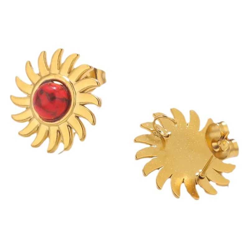 Pendientes de girasol de piedra natural de acero inoxidable pendientes de acero de titanio pendientes de piedra Ojo de Tigre pendientes de accesorios de joyería DIY
