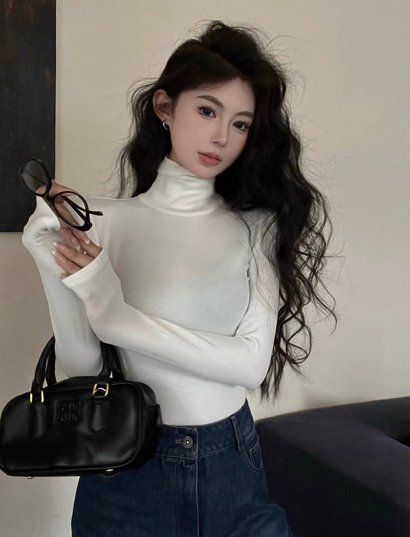 裏起毛保温Tシャツ レディース 秋冬 ストレッチ グレー タートルネックトップス 中国風インナー 長袖 秋冬 裏起毛