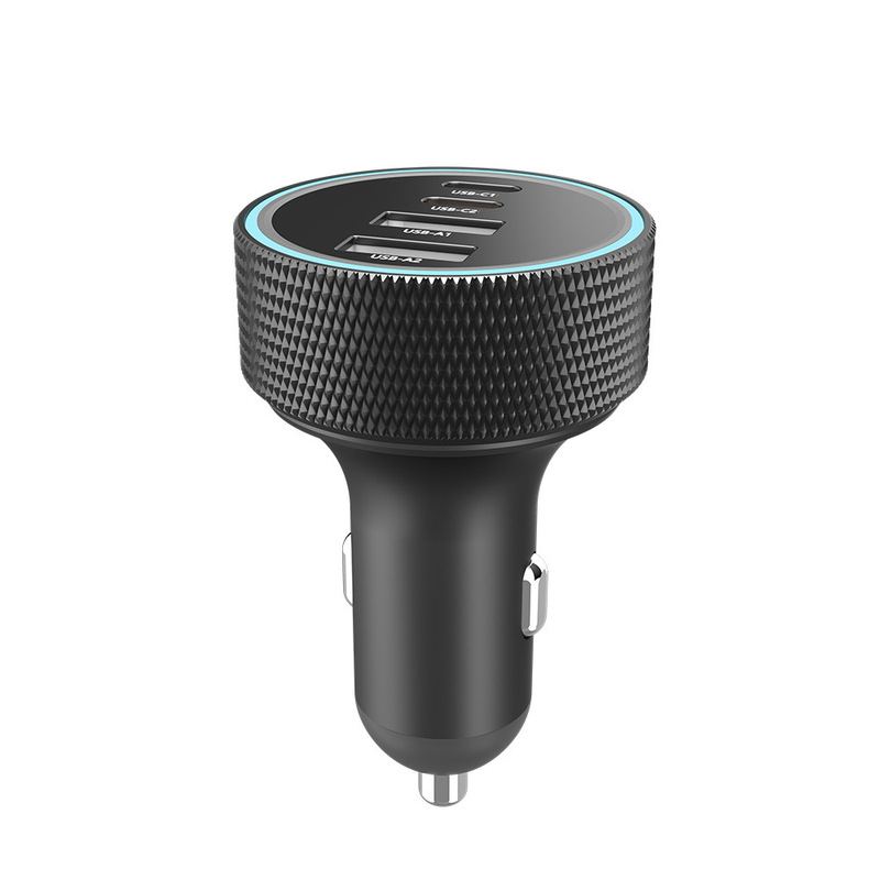 Universal 45W Four-Port Aluminum Alloy Dual Output Colored Light Car Charger Car Charger Cigarette Lighter Charger