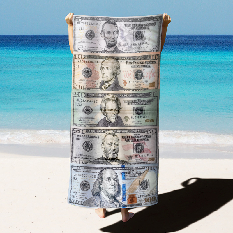 Cross-Border Wholesale Water-Absorbent and Quick-Drying Travel American Dollar Printed Seaside Pool Bath Towel Microfiber Beach Towel Cross-Border Wholesale Water-Absorbent and Quick-Drying Travel American Dollar Printed Seaside Pool Bath Towel Microfiber Beach Towel