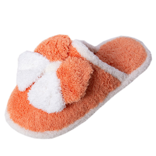 New bow cotton slippers for women winter indoor plush couples cute soft bottom floor slippers women's confinement slippers