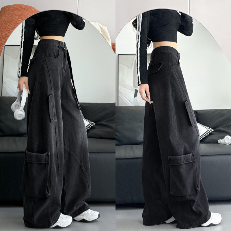 American-Style Workwear Jeans for Women, 2026 New Spring and Autumn Style, Petite Cool and Stylish Slim-Fit Black Wide-Leg Pants