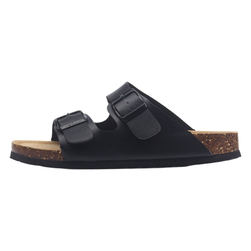 Mcbulun Buckle Flats Cork Slippers Summer Men and Women Same Style Beach Buckle Heightening Outdoor Leisure Slippers