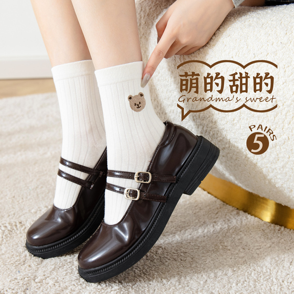 Demi-season Japanese cute white design knee socks