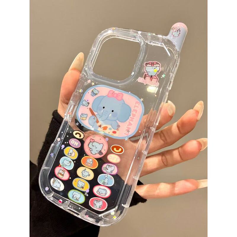 趣味大哥大蝴蝶结礼盒小象画画适用iphone16prom苹果15手机保护壳|undefined