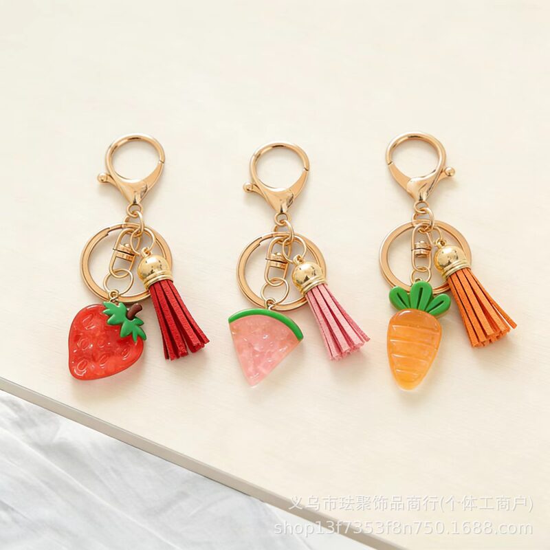 Cross-border in-stock transparent DIY fruit watermelon pendant tassel keychain decorative gift accessory keychain wholesale Cross-border in-stock transparent DIY fruit watermelon pendant tassel keychain decorative gift accessory keychain wholesale