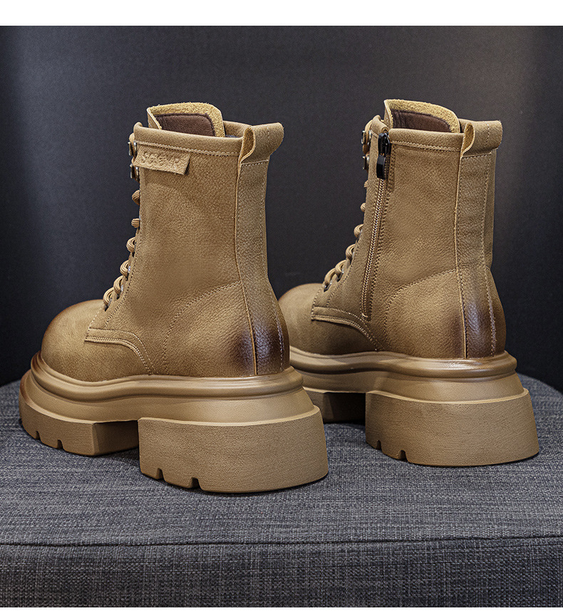 Giày boot Martin da đế dày cổ ngắn mũi rộng phong cách retro — M2633 màu vàng một lớp lót trong, M2633-1 vàng lót nhung, M2633-1 kaki lót nhung, M2633 kaki một lớp bên trong chi tiết 15