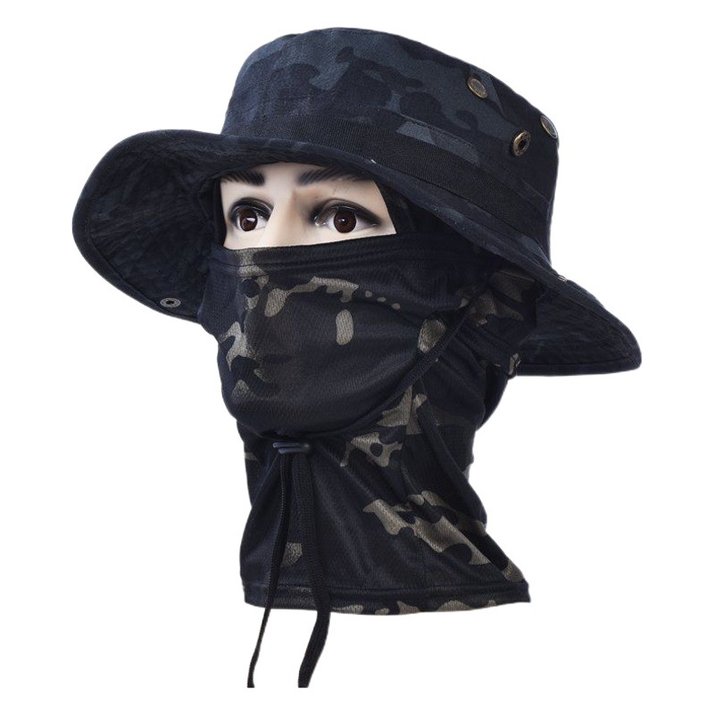 Camouflage round edge Bennie hat men's outdoor mountaineering riding Camping Fishing sun protection breathable quick-drying full face mask headgear