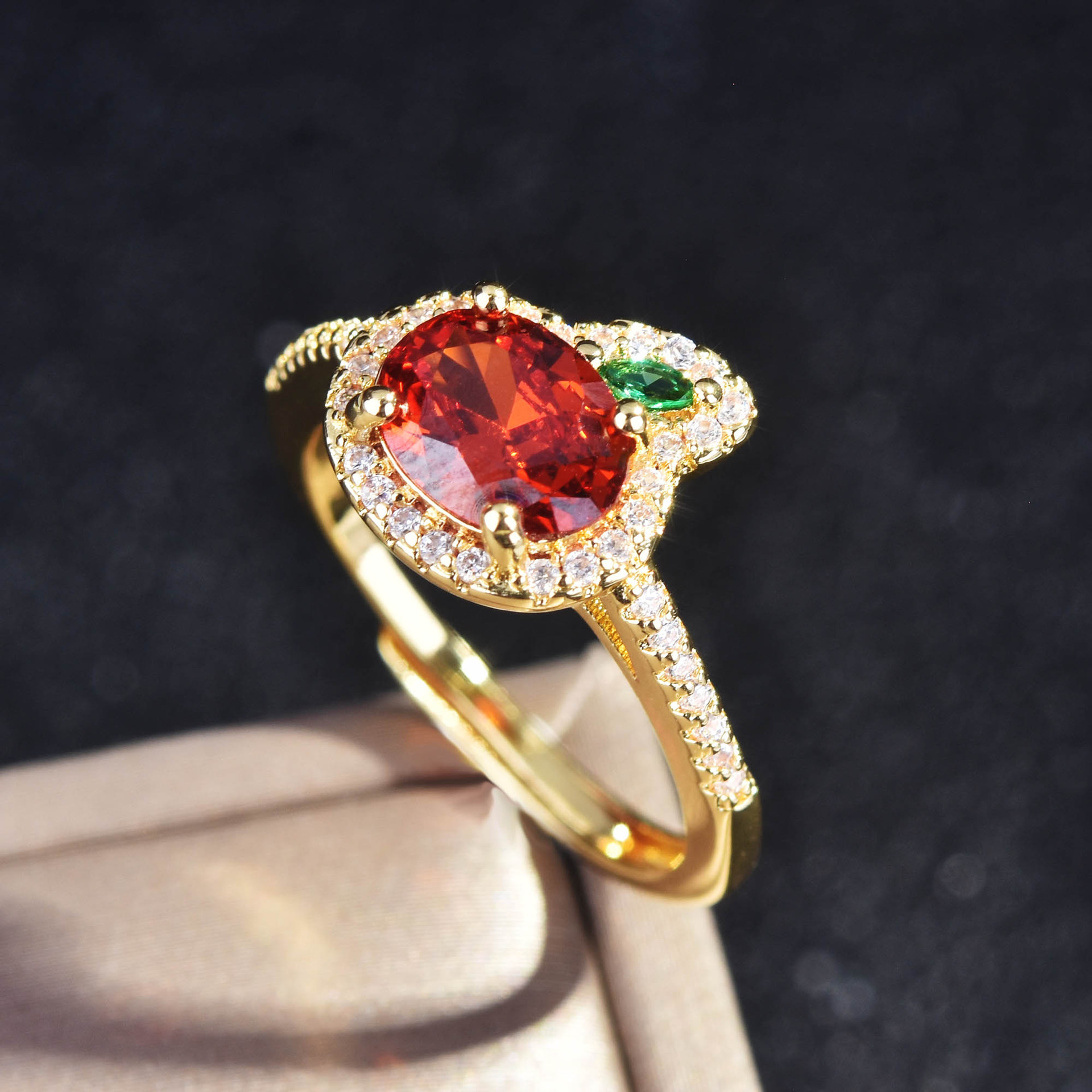 Tik Tok Live Stream Popular Orange-red Unfalling Stone Radish Ring Fenda Stone Paparazha Colored Gems Open Ring display picture 4