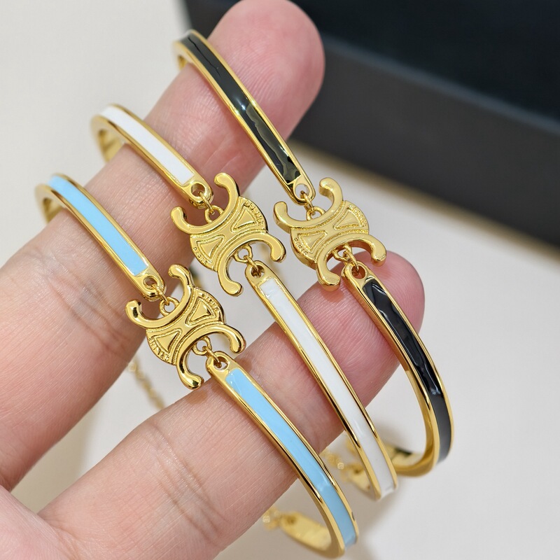 Arc De Triomphe Blue Enamel Bracelet for Women, Niche Design, High-End, Light Luxury, Exquisite Black and White Half-Chain Bracelet Jewelry