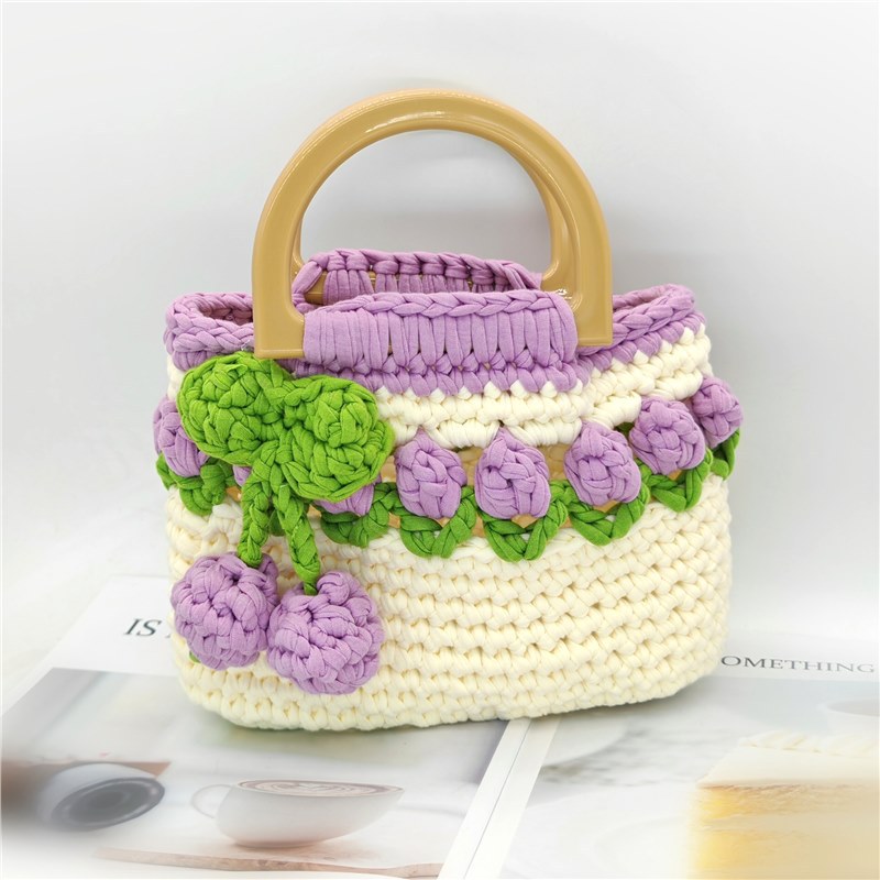 Línea de tela de bricolaje tejida a mano Bolso de tulipán Bolso de material Bolso para novias generosas y dulces