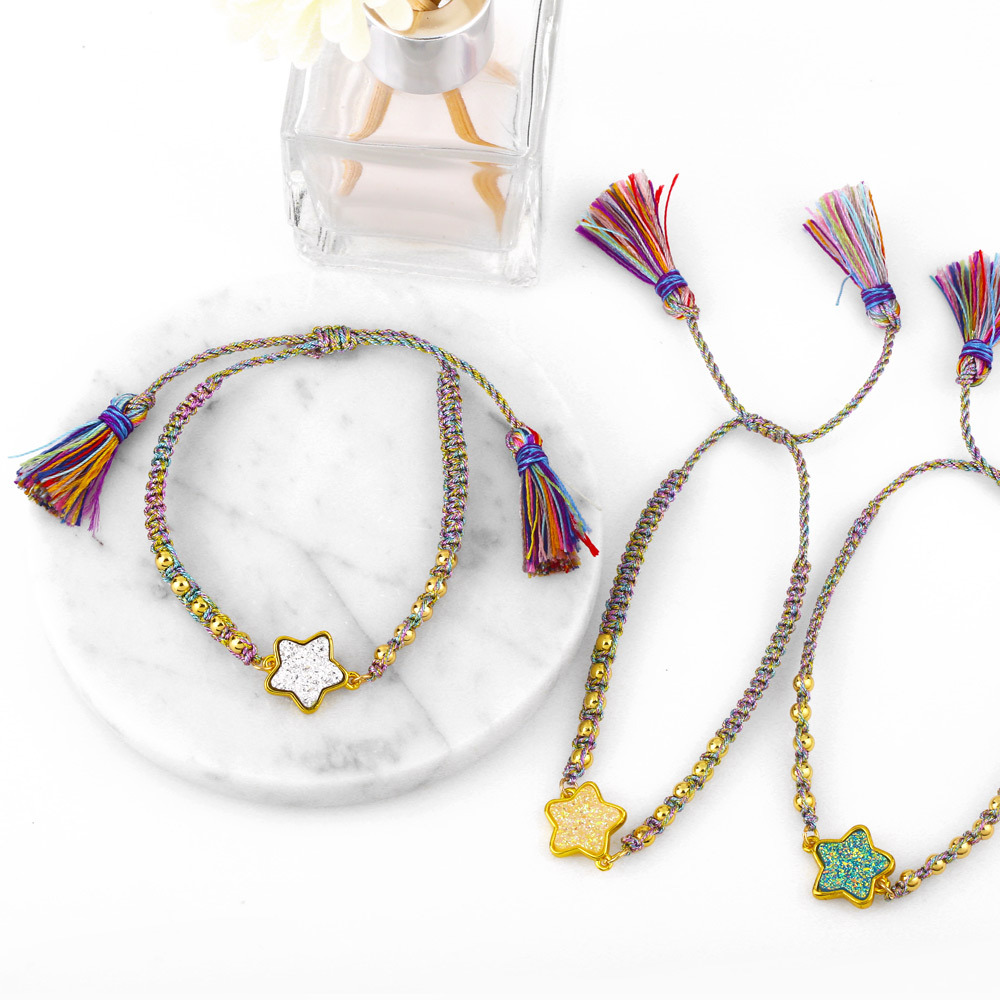 European and American Bohemia color bracelet female braided rope crystal pentagram copper bracelet