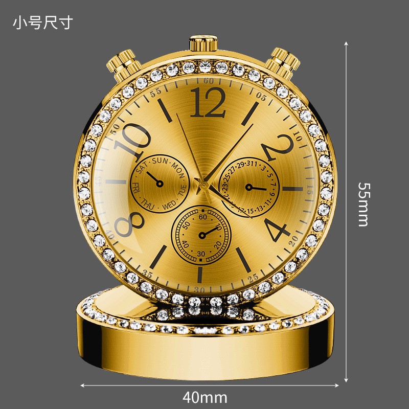 금색 다이아몬드 장식 미니 시계 합금 장식품 (선물 포장)